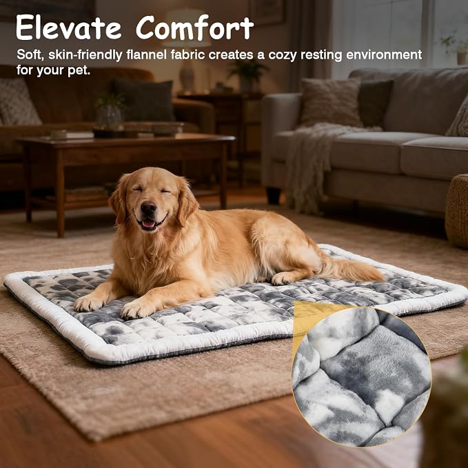 Washable Dog Bed Mat ，Upgraded Non-Slip Durable Dog Bed，Soft and Comfortable, Machine Washable Luxury Kennel Pad，Design Kennel Beds Mats for Large Medium Small Pets ，38" x 24"