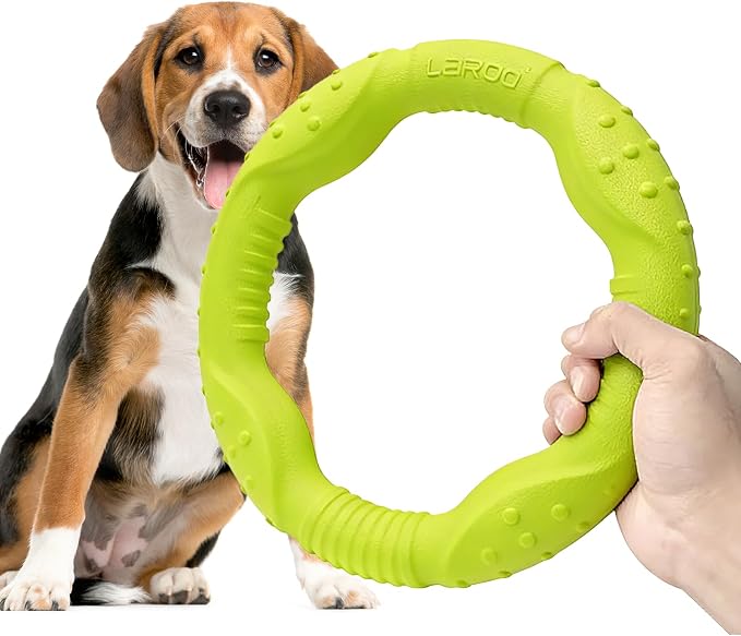 LaRoo Dog Flying Ring Toys, Floating Flying Disc Toys, Summer Pet Training Outdoor Durable Chew Toys for Medium and Large Dogs (Medium Green/22cm)