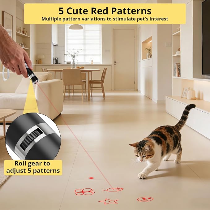 UMSIS Cat Toy, 2 Pieces, Distinctive Black Painted Metal Casing with Paw Print Design, Rechargeable, 7 Adjustable Patterns, Interactive Chase Toy for Indoor Cats & Dogs Training and Exercise