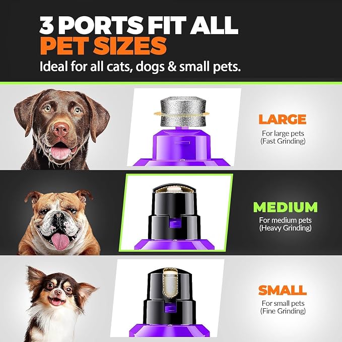 Whisper Quiet Dog Nail Grinder Safe & Stress-Free for Sensitive Dogs Cats | 4 LED Lights,3 Grinding Bits, 3-Speed, Pet Nail Trimmers, Rechargeable Painless Grooming Kit for All Breeds & Sizes
