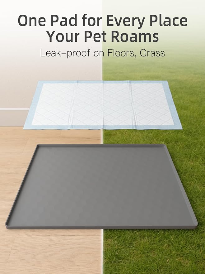 Dog Pee Pad Holder, 23.4 x 23.4 Inch Silicone Potty Holder, Leak-Proof & Non-Slip Design, Protects Floors from Mess, Easy-Clean, Lightweight & Portable, Fits Regular Pads, Gray