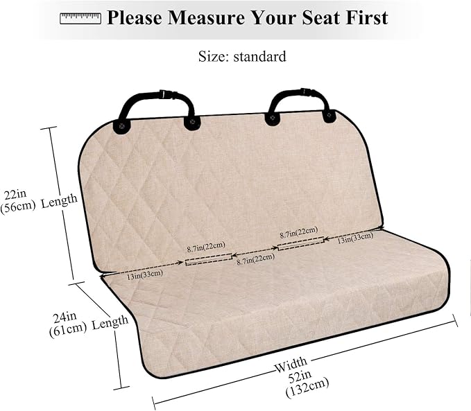 VIVAGLORY Dog Seat Covers, Dog Backseat Cover Pet Bench Protectors with Anti-Slip Backing, Back Seats Cover Rear Seat Covers Car Seat Cover for Dogs, Heather Khaki, 46" L * 52" W | Backseat Cover for Car Suv & Truck, Back Rear Backseat Bench Protector