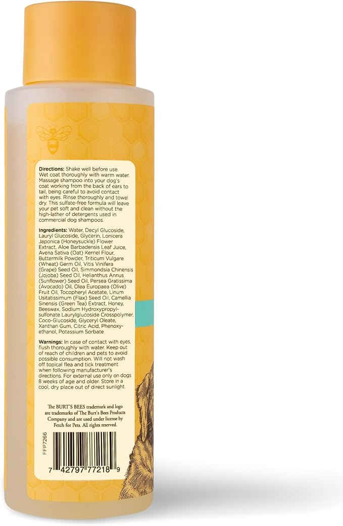 Burts Bees for Pets Itch Soothing Dog Shampoo, Honeysuckle, 16 Fl Oz, 6-Pk | Honeysuckle and aloe, pH-balanced formula, 95%+ natural origin, no sulfates or fragrances