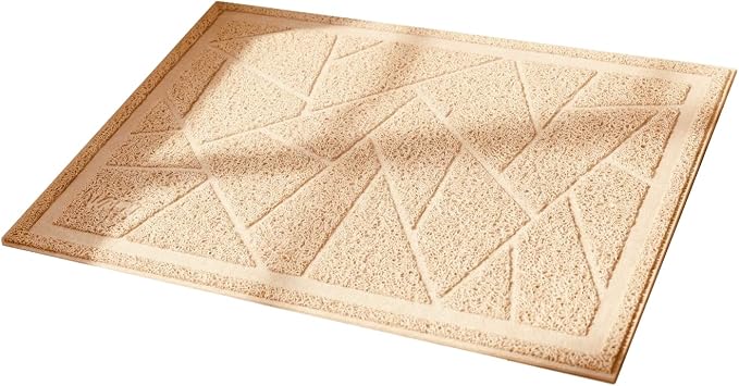 Cat Litter Box Mat, Kitty Premium PVC Pad, Durable Trapping Rug, Phthalate Free, Urine-Resistant, Scatter Control, Mosaic, L 35 x 23 Inch, Beige