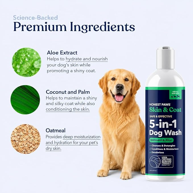 Oatmeal Aloe Dog Shampoo and Conditioner, Itchy Skin Relief, Sensitive Skin | Oatmeal Shampoo for Dogs, Anti-Itch Pet Shampoo for Allergies and Itching, Puppy Dog Wash, Natural Sulfate Free