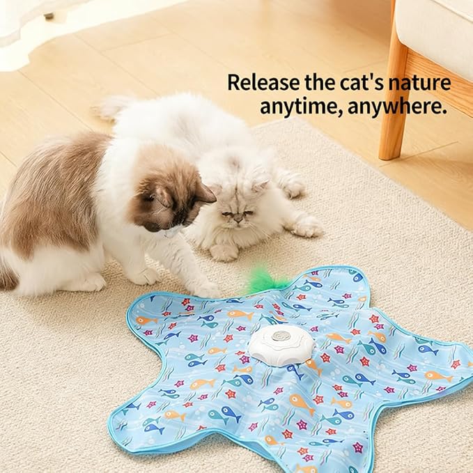 Automatic Cat Toy for Indoor Cats, Hide & Seek Hunting Game Exercise Play Plate, Rechargeable Interactive Cat Toys, Moving Concealed Feathers, Durable Exercise Toys for Indoor Cats