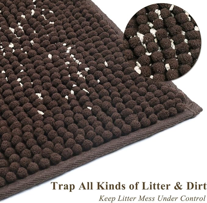 VIVAGLORY Cat Litter Mat Softgrip Litter Trapping Mat, 35"× 25", Brown | Litterbox Rug Box Catcher for Indoor & Floor, Easy Clean Washable Less-Mess Waterproof for Cat