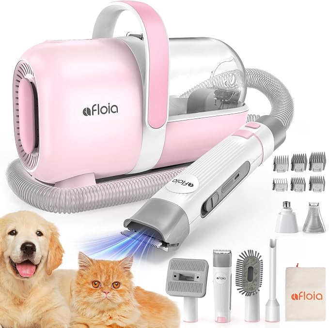 Afloia 6-in-1 Dog Grooming Kit, Pet Grooming Vacuum for Shedding, Dog Hair Vacuum with Clipper Nail Trimmer Grinder, Pet Brush Groomer at Home, Low Noise Cats Hair Remover, 1.5L Dust Cup, Pink | All-in-one grooming covers brushing, clipping, trimming a...