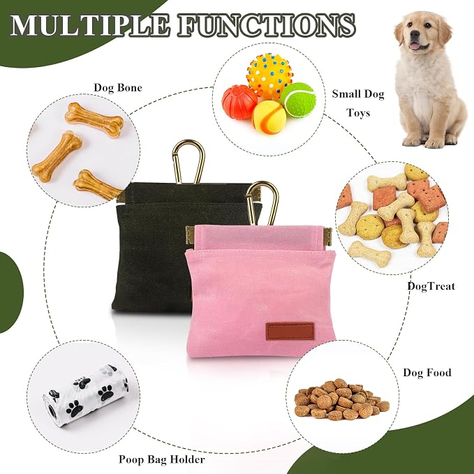 2Pcs Hands Free Dog Treat Pouches for Training, Walking and Outdoor Use | Dog Treat Bag with Carabiner, Hands Free, Auto Closing Pet Treat Pouch for Training,Walking, Hiking