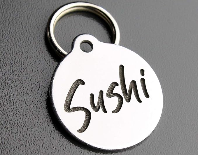 DEEP Engraved Premium Dog & Cat ID Tag – Personalized, Stainless Steel, Long-Lasting Durability - XS Round 7/8"x1"