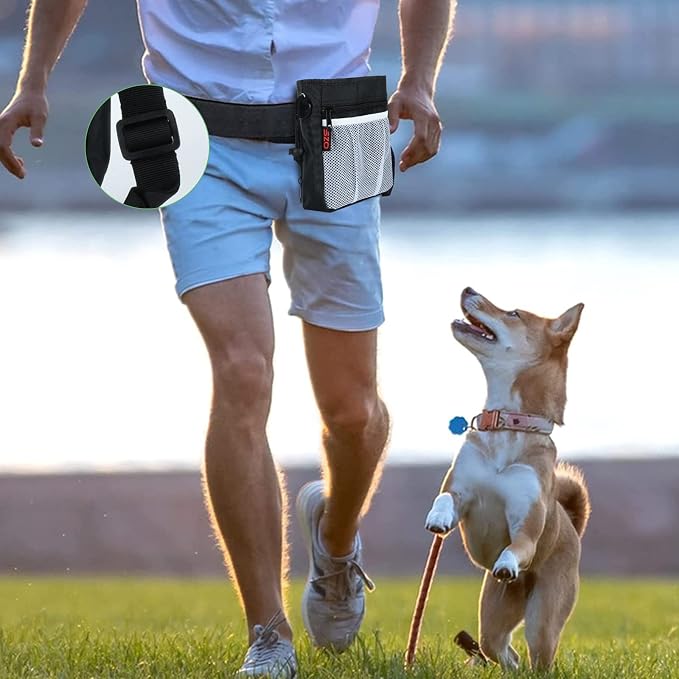 SZO Dog Training Treat Pouch with Training Clicker, Black | Dog Treat Pouch Set Includes Clicker for Pet Training, 3 Wear Styles with Waist Belt Shoulder Strap