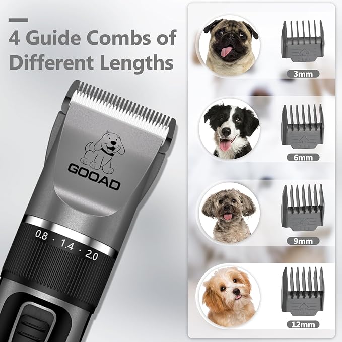 4 in 1 Dog Clippers Grooming Kit and Paw Trimmer for Thick Hair&Coats | 3-in-1 Clipper+Paw Trimmer+Nail Grinder, <60dB Quiet, Cordless,LED Display, 4 Guide Combs, Detachable Titanium-Ceramic Blade