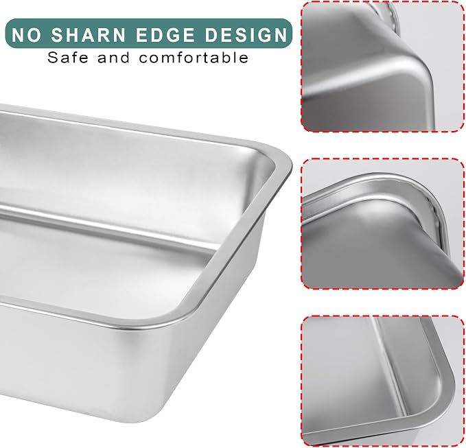 2 Pack Stainless Steel Cat Litter Box，Small Stainless Steel,Large Metal Cat Litter Box-Easy to Clean.(17.5" L x 13.6" W x 4.1" H).