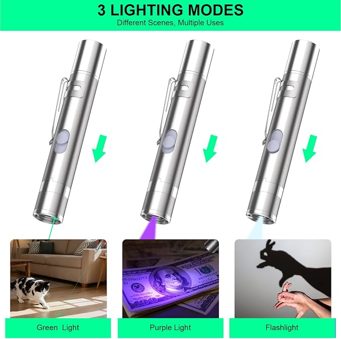 Waputne Cat Toy for Indoor Cats, USB Rechargeable Kitten Toys with 5 Adjustable Green Patterns, Interactive Chase Toys for Indoor Cats & Dogs, Training & Exercise Fun