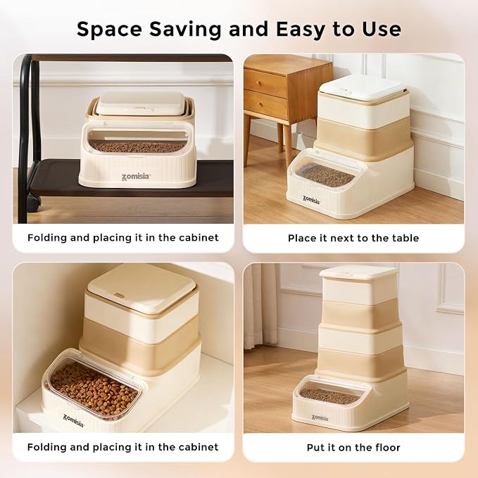 ZOMISIA 30-40lbs First-in, First-out Collapsible Dog Food Storage Container | FIFO System Easy Dispense Base for Freshness, Cat Food Storage Containers with Transparent Lid and Scoop
