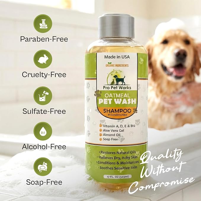Oatmeal Dog Shampoo and Conditioner for Allergies, Itching and Sensitive Skin - Smelly, Itchy Pet Cleaning Supplies - Puppy Wash, Anti Itch and Dandruff, All Natural Formula - with Omega 3's