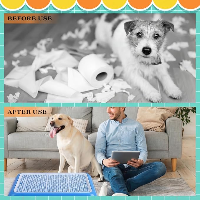 Mifoci 2 Pcs Dog Potty Tray Mesh Puppy Training Pad Holder Floor Protection Portable Pee Pad Pet Toilet Training Tray Litter Box Corner for Medium and Large Dogs (19.7 x 14.2 Inch,Blue)