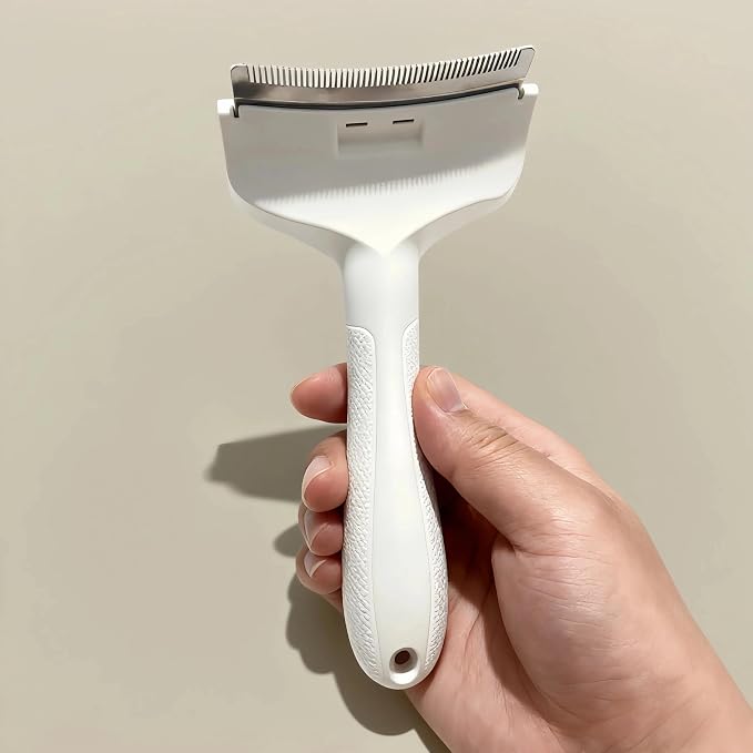 White Small Dog Brush for Shedding, Tight V-Tooth Deshedding Comb with Ergonomic Handle, Deshedding Tool for Tiny Breeds and Cats