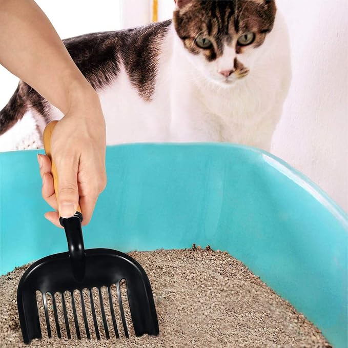 FANGSUN Metal Cat Litter Scoop Wood Handle with Deep Shovel Non Stick Plates, Kitty Cats Litter, Free Storage Holder