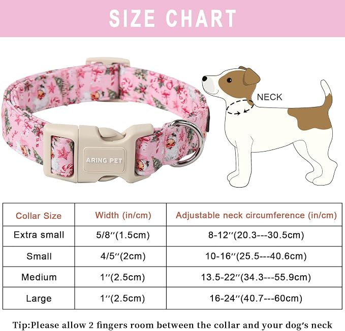 ARING PET Christmas Dog Collar, Cute Pink Santa Claus Xmas Tree Cotton Lightweight Winter Pet Collars with Quick Release Buckle for Puppy Small Medium Large Boy Girl Dogs-L
