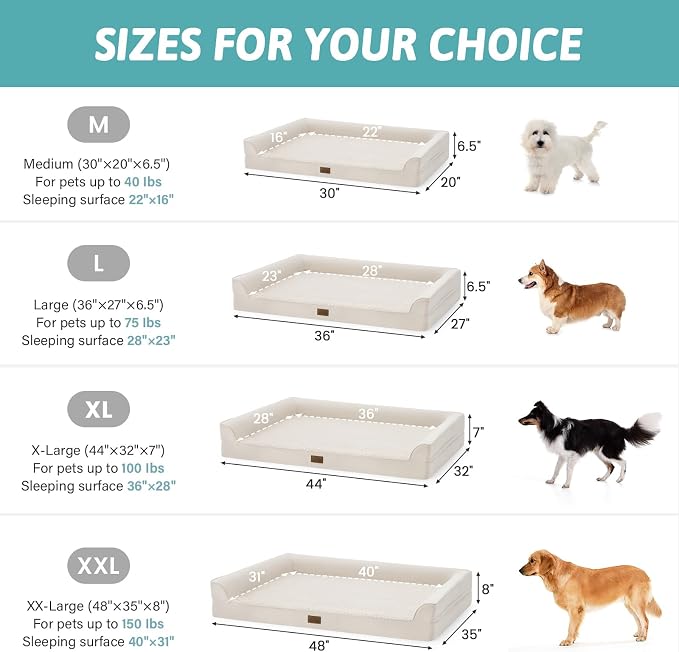 COZY KISS Orthopedic Dog Bed for Extra Large Dog 44x32 inch, XL Pet Sofa, Bolster Foam Bed with Sides, Non-Slip and Egg-Crate Big Dog Couch Bed with Washable Removable Cover, Beige