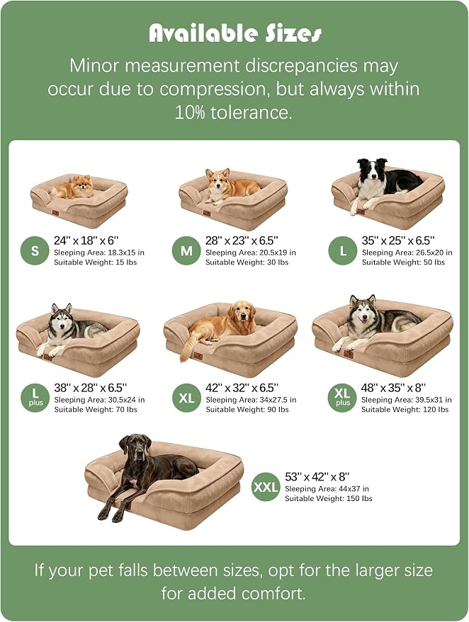 Spotted Play Orthopedic Dog Bed with Sides - Sofa Beds for Extra Large Dogs, Supportive Foam Pet Couch Bed with Washable Removable Cover, Waterproof Lining and Non-Slip Bottom, Brown - XL-Plus