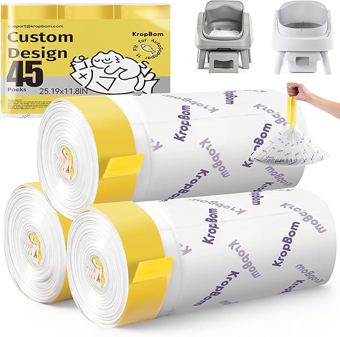45 Count Automatic Cat Litter Box Liners Compatible with PetPivot AutoScooper 11/12 and Similar Open Top Self Cleaning Litter Box, Heavy Duty Cat Litter Bags Liners with Drawstring, 25.19" x 11.8"