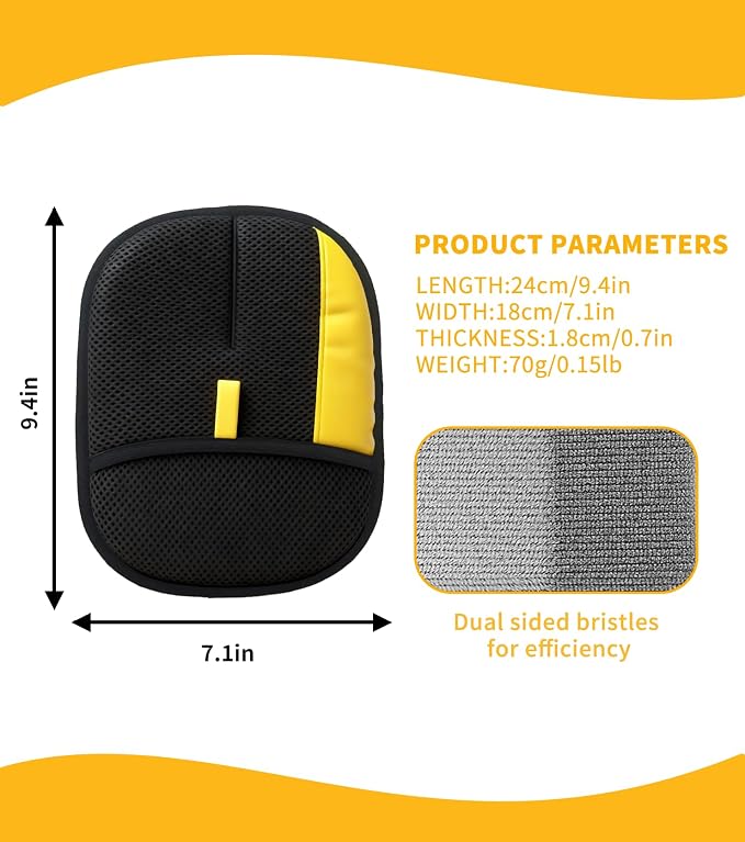 Pet Hair Remover Glove, Electrostatic for Dogs & Cats | Attracts & collects dog & cat hair from sofas, beds, carpets & clothes via friction. Thickened, reusable, easy to clean.