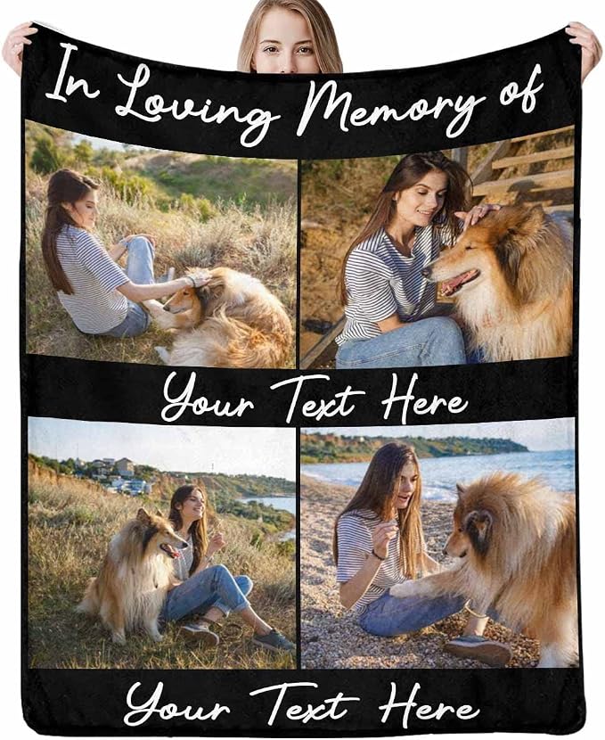 D-Story Pet Dog Memorial Blanket Customized - in Loving Memory of Loss Dog Custom Blanket with Pictures and Text Personalized Pet Memorials Gifts