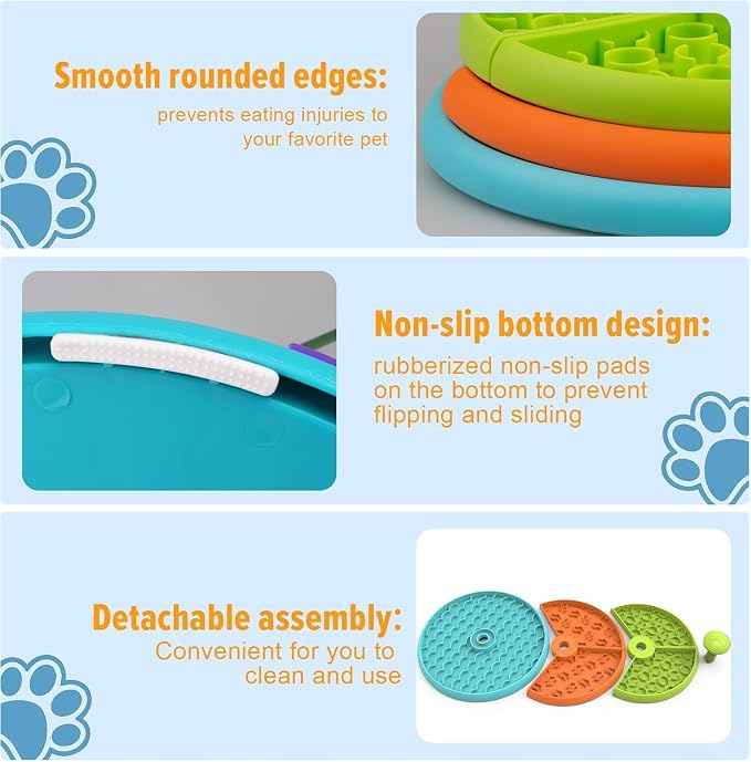 3-Level Slow Feeder Dog Bowls - Non-Slip Interactive Dog Puzzle Toy