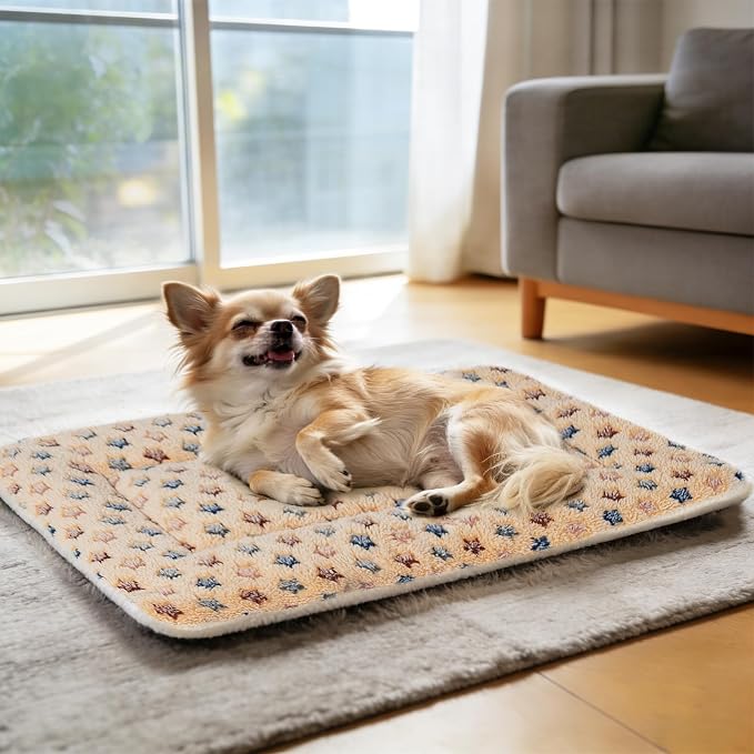 Mora Pets Dog Bed Crate Pad Ultra Soft Pet Bed with Cute Star Print Washable Crate Mat for Large Medium Small Dogs Reversible Fleece Dog Crate Kennel Mat Cat Bed Liner 29 x 21 inch Brown