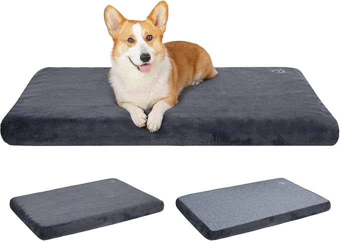 EMPSIGN Dog Bed Mat Crate Pad Mattress, Ultra Soft Pet Kennel, Grey, M | Reversible(Cool & Warm), Waterproof Linings, Removable Machine Washable Cover, for 30" Dog Crate, Firm Support