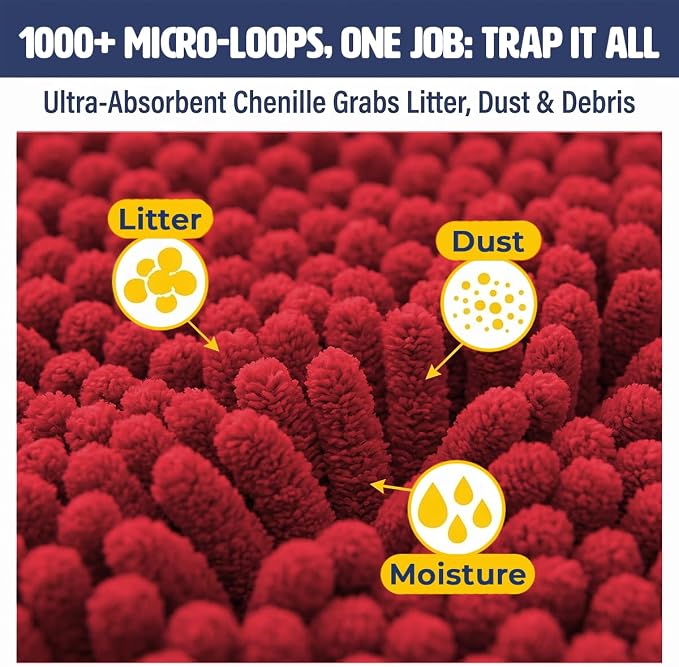 Muddy Mat® | Cat Litter Mat 18"x28", Litter Trapping Mat, Super Absorbent Scatter Control, Soft on Paws, Slip Resistant Washable Kitty Litter Mat, Traps Litter, Protects Floors, Red
