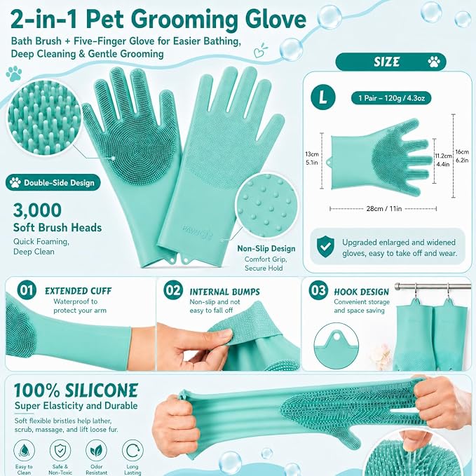 Cat Bathing Set with Pet Grooming Gloves for Cat Grooming, Upgraded Breathable Cat Bag for Bath with Openable Zipper and Reinforced Handle, Cat Washing Set with Nail Clipper File (Green)