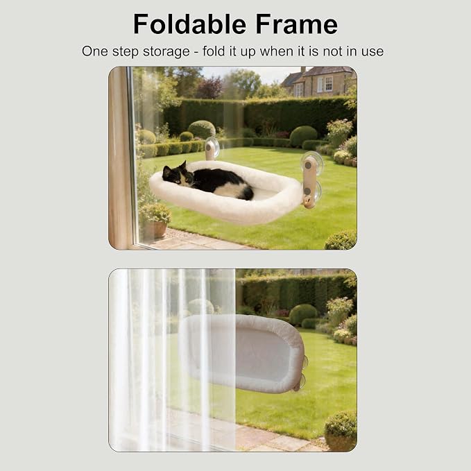 YGP Foldable Cat Hammock for Window- Heavy Duty Cat Window Seat | 40lbs High Load Capacity, 4 Strong Suction Cups & No Drilling. Cat window seat for cats inside.