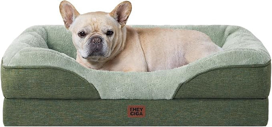 EHEYCIGA Orthopedic Dog Bed for Medium Dog, 30x20 Inch Memory Foam Dog Couch Bed with Sides, Waterproof Liner & Washable Removable Cover, Bolster Pet Sofa, Green