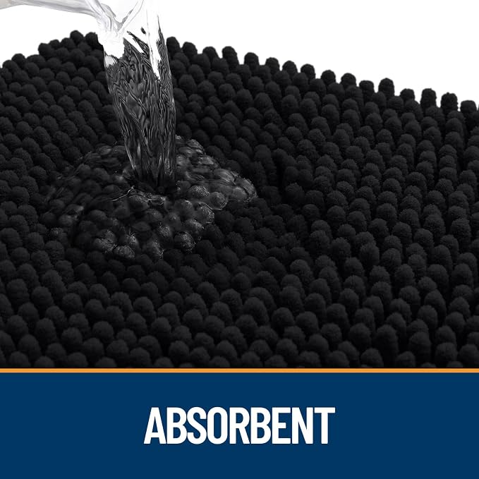 OLANLY Dog Door Mat for Muddy Paws 70x46, Super Absorbent Chenille Mud Mat | Black, Absorbs Moisture and Dirt, Non-Slip Machine Washable Doormat, Quick-Drying Indoor Entryway Floor Carpet for Dogs