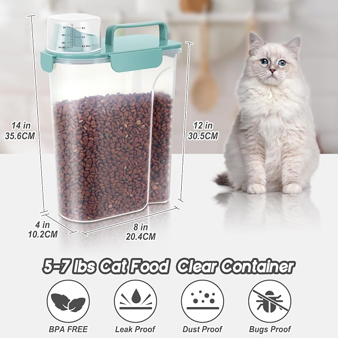 LEAWALK 5-7Lbs Dog Cat Storage Container Portable with Upgraded Large Spout and Cup, Plastic Pet Food Dispenser for Small Animal Kibble, Bird Seed, Oatmeal, Rice, Flour, Brown Sugart- Elegant Blue