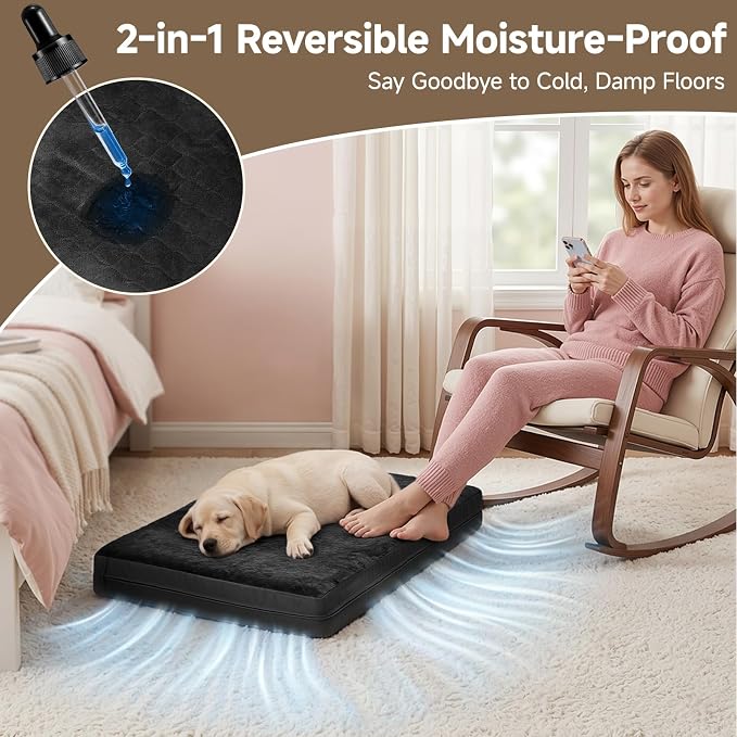 XL Waterproof Dog Bed for Crate, Washable Reversible Pads, 41x27, Black | Kennel Pet Bed for Medium Large Dogs with Removable Cover, Waterproof, Wipeable, Anti-Slip, Outdoor, Black