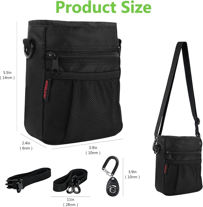 Dog Treat Pouch, Magnetic Closure, Dog Clicker- Black | Dog Training Treat Pouch, Large Size, Nylon Material, Magnetic Closure & Clicker, for Walking, Obedience & Outdoor Use