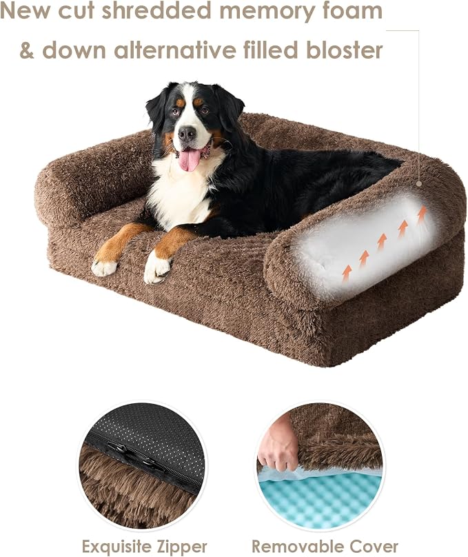 EHEYCIGA Foldable Human Dog Bed, 72"x44"x11" Orthopedic Memory Foam Human Sized Dog Bed, Waterproof Pet Bed for People, Faux Fur Pet Couch for Adult with Non-Slip Bottom, Brown