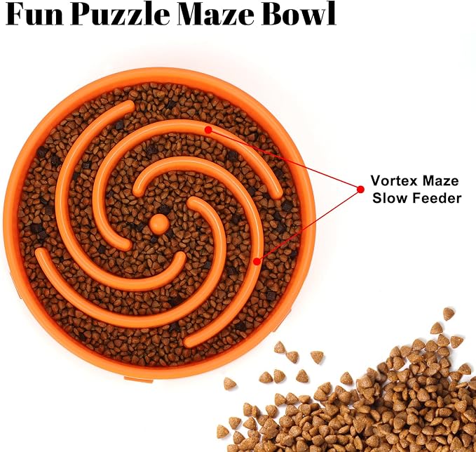 Slow Feeder Large Dog Bowl - Non Slip Maze Puzzle Bowl for Medium Dogs, Prevents Bloat & Choking, Orange