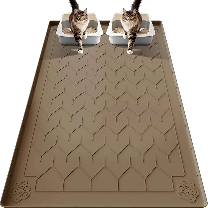 Cat Litter Mat, Extra Large 40"x28" Silicone Mat for Litter Box, Waterproof & Non-Slip Rubber Mat with Lip, Litter Trapping & Scatter Control, Soft on Cat Paws, Urine-Proof Floor Protector