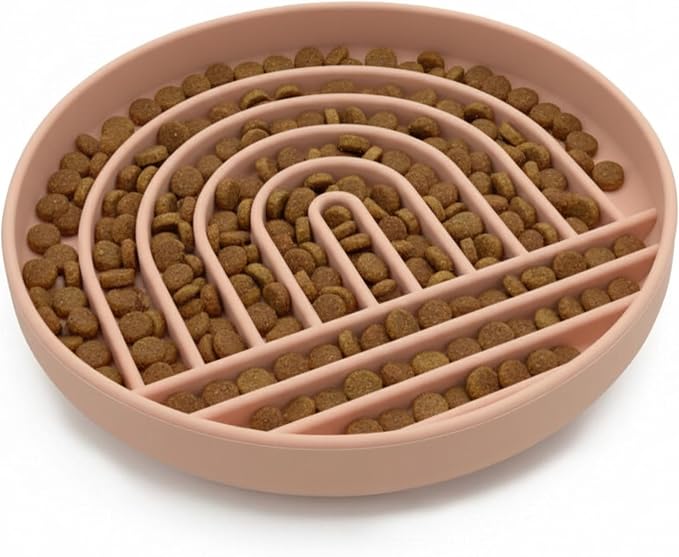 Should We Go? Slow Feeder Dog Bowls - Large Size Silicone Slow Eating Dog Bowl for Puppies & Dogs with Suction Cup -Dishwasher-Safe, Lick Mat Design, Reduces Gulping,for All Breeds,9.5”x1.5”- Blush