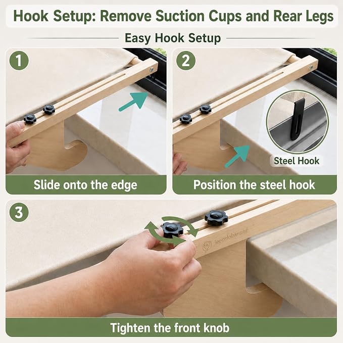 Extra Wide Cat Window Perch, 3-in-1 & Cordless with Solid Wood Frame | 40 lb Tested, 20.1 x 25.2 in Extra-Wide Frame, Heavy-Duty Suction Cups, Reinforced Steel Hooks, Converts to Floor Bed