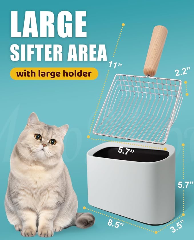 Cat Litter Scoop with Holder-Speed Sifter Litter Box Scooper Captures All Clumps - Kitty Metal Scooper, Kitty Litter Sifting Shovel Comfy Handle,Heavy Duty Speed Sifter,for Litter Box-Pro