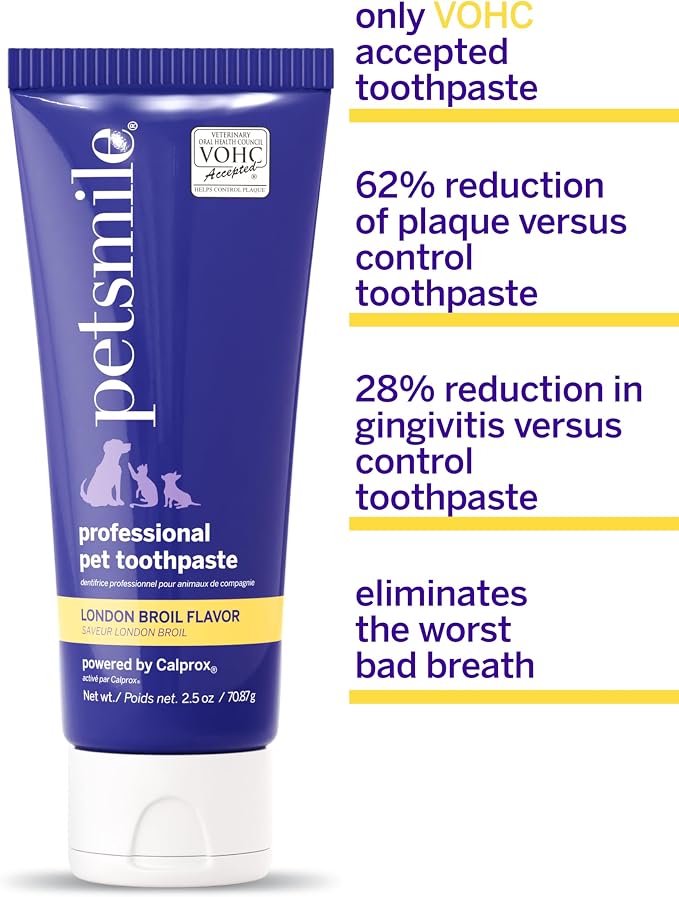 Petsmile Professional Pet Toothpaste for Cats & Dogs - VOHC Accepted Toothpaste - Clinically Proven to Control Plaque & Tartar Calprox Formula (London Broil, 2.5 Oz)