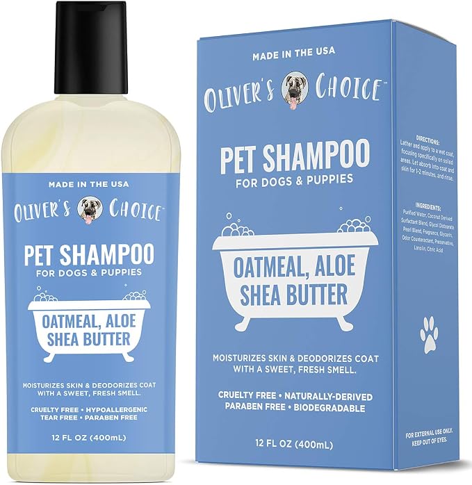 OLIVER'S CHOICE Dog Shampoo with Oatmeal, Aloe & Shea Butter – Deodorizing Puppy Shampoo for Smelly Dogs, Itchy Skin Relief, Paraben-Free, Biodegradable, Cruelty Free – 14 fl. oz | Sensitive skin care, Itch relief, Deodorizing, Aloe, Shea butter, Soft ...