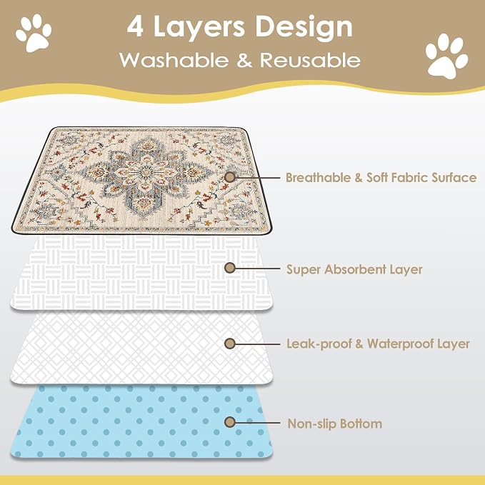 SCLOSE Washable Pee Pads for Dogs Large 2 Pack, 48" x 48" Reusable Puppy Pads Waterproof Dog Rugs, Super Absorbent, Leakproof, Dog Crate Pad, Playpen Mat, Whelping Pads, White Medallion
