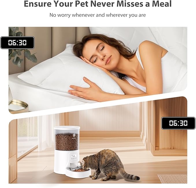 PETULTRA Automatic Cat Feeder: 4L Timed Cats Food Dispenser Programmable 1-6 Meal for Cat and Small Medium Dog- Auto Pet Feeder Dual Power Supply with Stainless Steel& | Detachable Washable White
